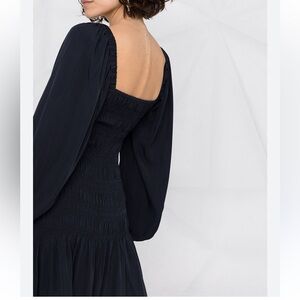 GANNI Navy Ripstop Smocked Dress Size 34